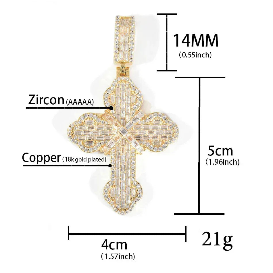 Iced Out Step-Cut Cross Pendant Necklace – Hip Hop Mixed CZ - CaratixJewelry