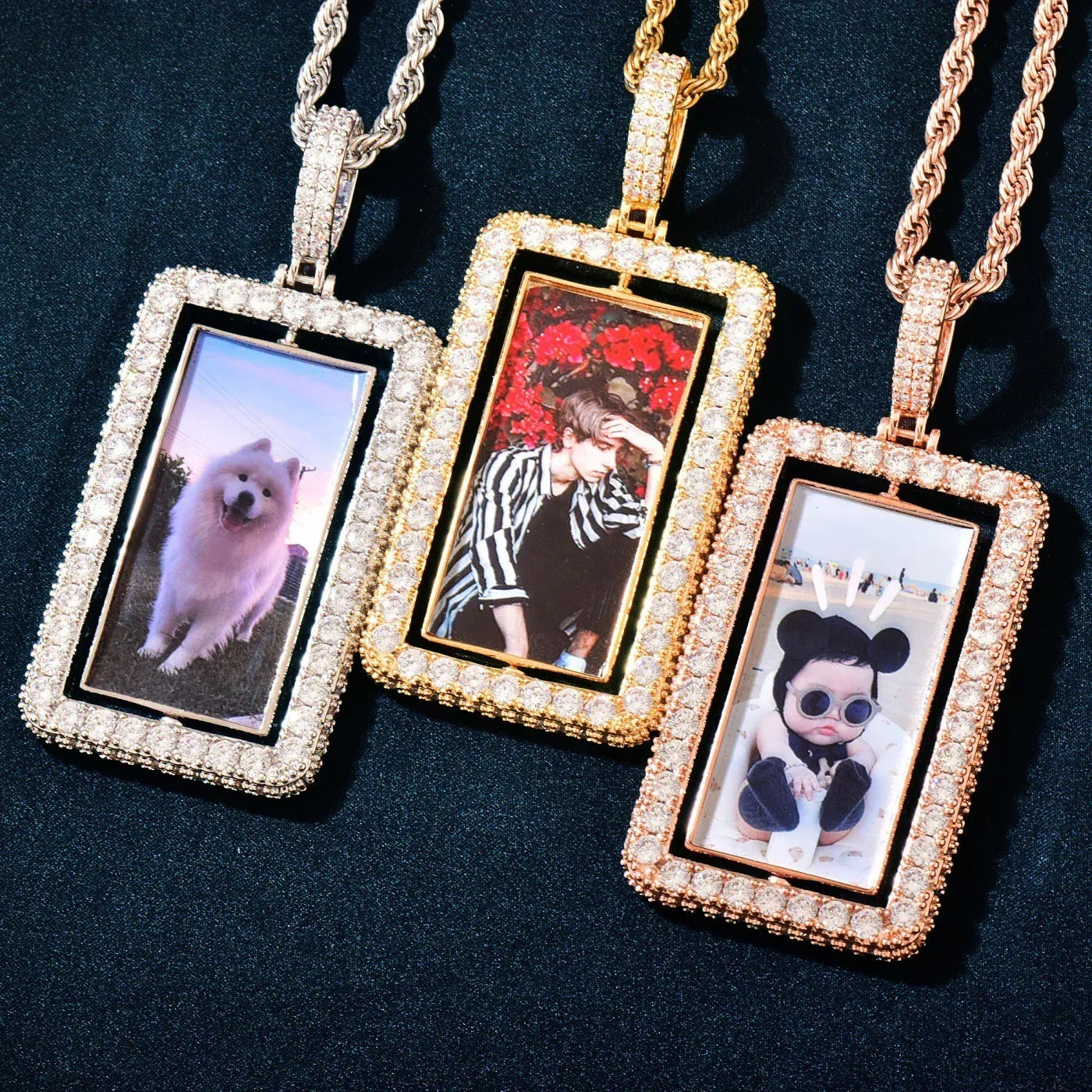 Spinning Photo Dog Tag Pendant | Iced Out CZ Custom Picture Hip Hop DIY Necklace - CaratixJewelry