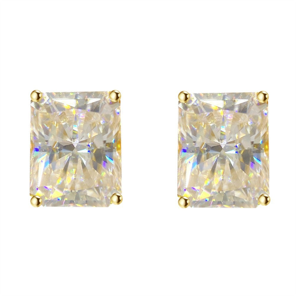 S925 Sterling Silver Radiant Cut Moissanite Studs | Rectangular Earring | Caratix