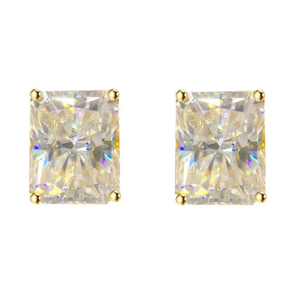 S925 Sterling Silver Radiant Cut Moissanite Studs | Rectangular Earring | Caratix