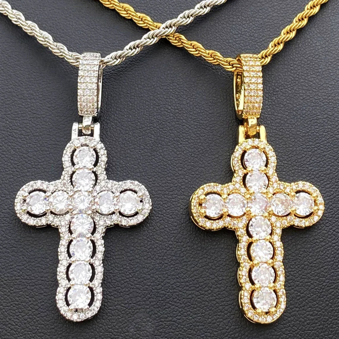 Iced Out Hollow Sphere Cross Pendant | Women's 3D Bubble Bead Necklace - CaratixJewelry
