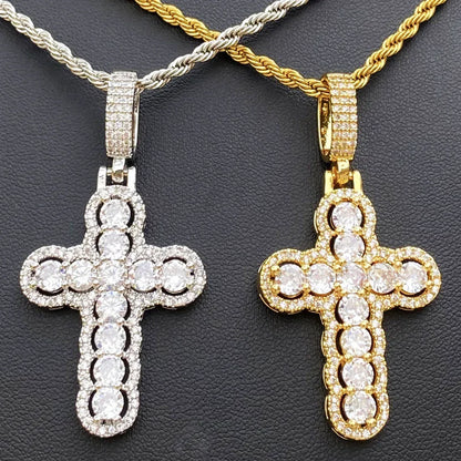 Iced Out Hollow Sphere Cross Pendant | Women's 3D Bubble Bead Necklace - CaratixJewelry