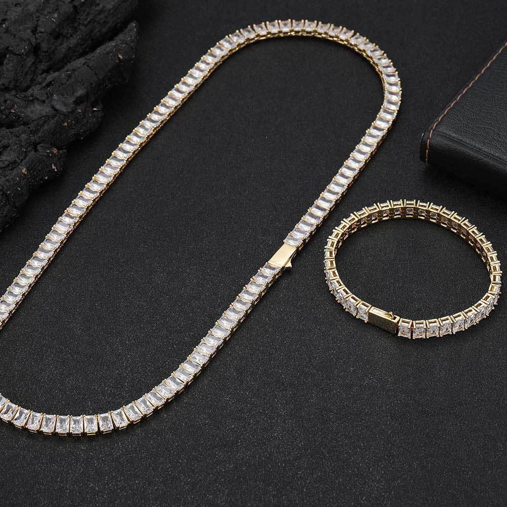 6mm Iced Out Tennis Chain Necklace Rectangle Zircon Cuban Link Chain Style | Caratix Jewelry - CaratixJewelry