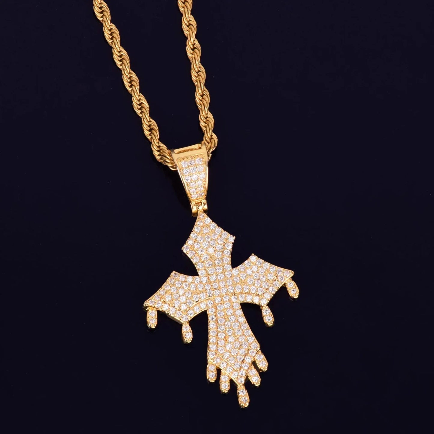 Iced Out "Liquid Drip" Cross Pendant | Men's Melting Hip Hop Necklace | Premium Copper CZ Streetwear Jewelry | Kinetic Style Bling | Caratix - CaratixJewelry