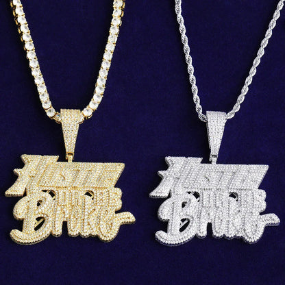 Iced Out "Hustle or Broke" Pendant | Men's Motivational Statement Necklace - CaratixJewelry
