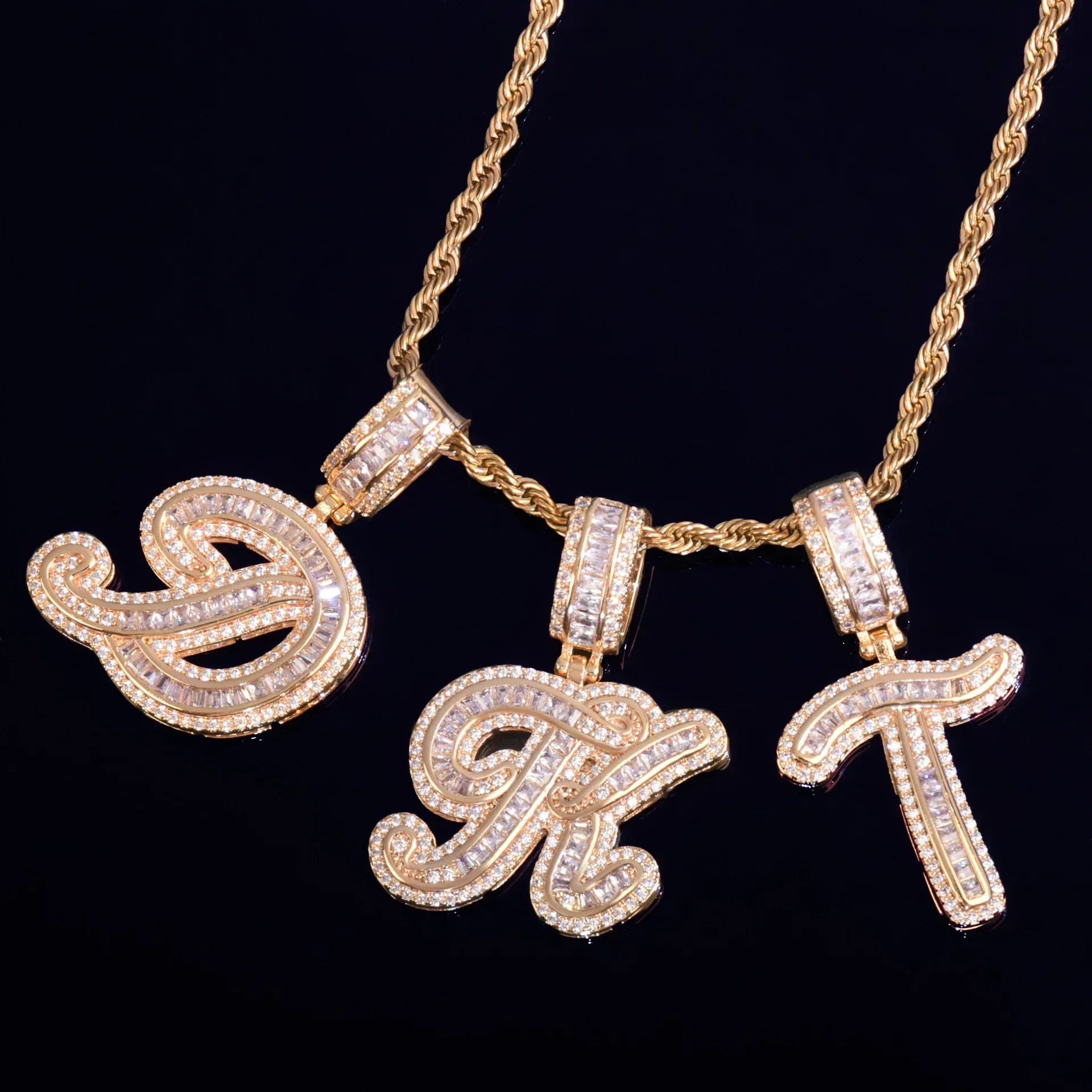 Mini Baguette Letter Pendant | CZ Iced Out Hip Hop Initial Necklace - CaratixJewelry