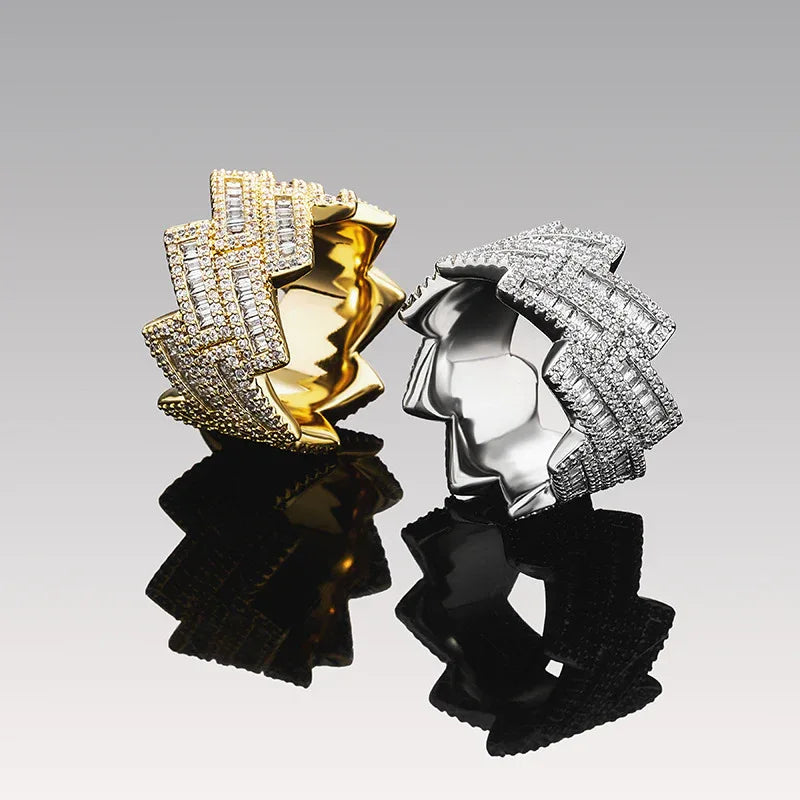 24mm Giant Iced Out Rhombus Ring | Solid Back Heavyweight Bling | Caratix