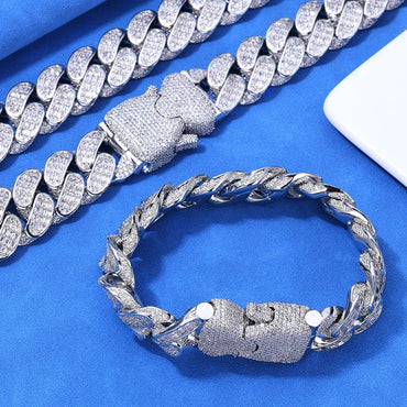 18mm Triple Row T Cut Zircon Cuban Chain Rapper Necklace - CaratixJewelry