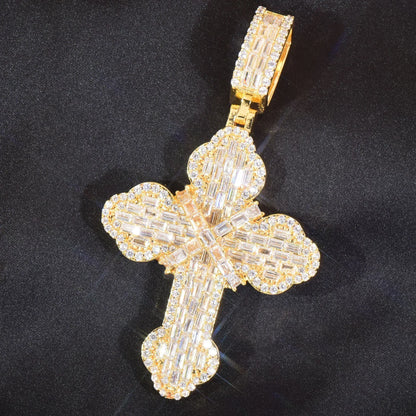 Iced Out Step-Cut Cross Pendant Necklace – Hip Hop Mixed CZ - CaratixJewelry