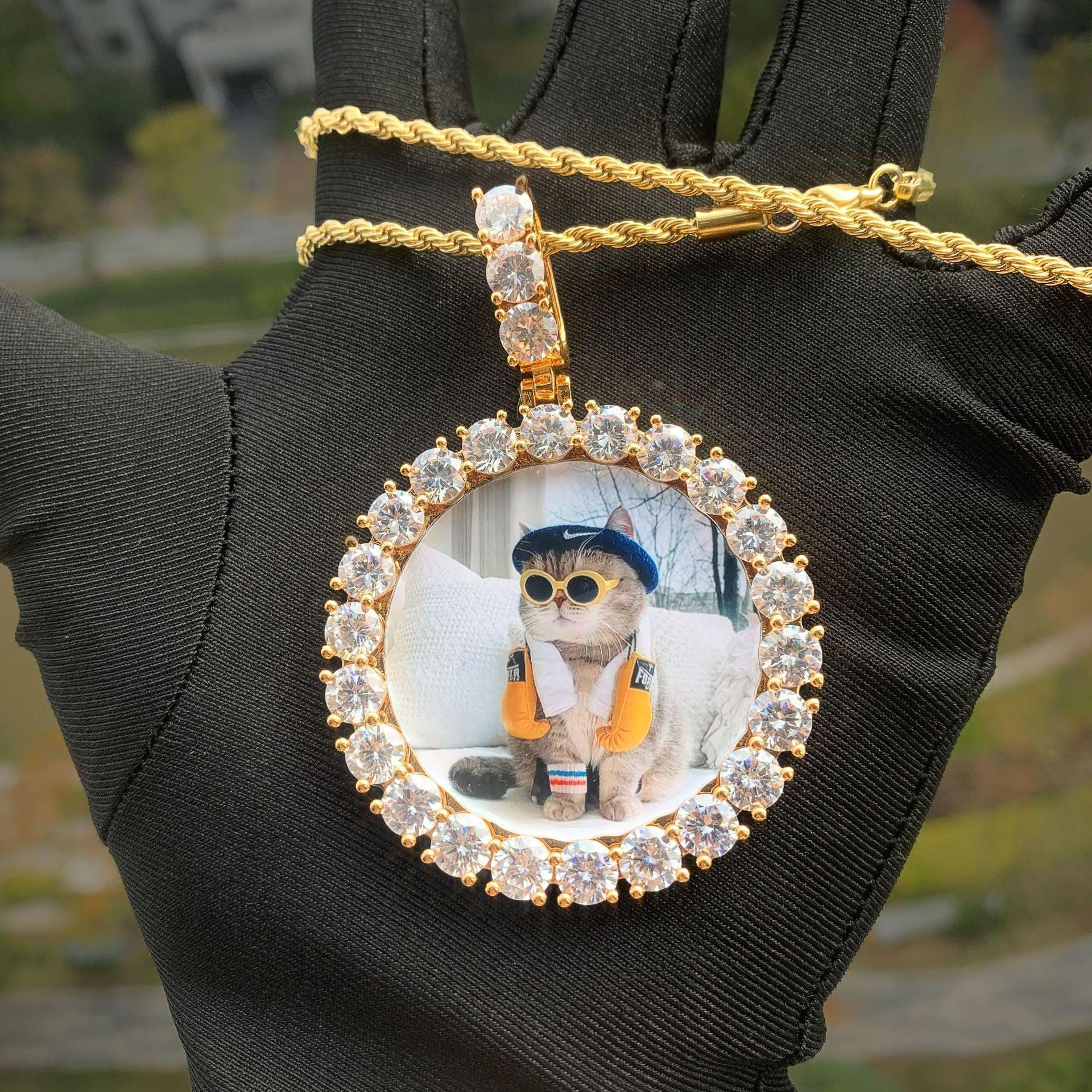Custom Photo Pendant Necklace | Solid CZ Iced Out Hip Hop DIY Picture Jewelry - CaratixJewelry