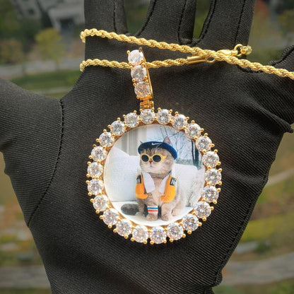 Custom Photo Pendant Necklace | Solid CZ Iced Out Hip Hop DIY Picture Jewelry - CaratixJewelry