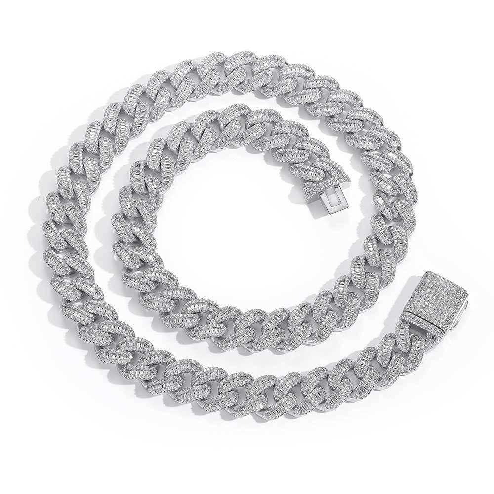 15mm Mixed-Cut Moissanite T-Bar Chain for Men – S925 Sterling Silver Luxury Hip Hop Necklace - CaratixJewelry