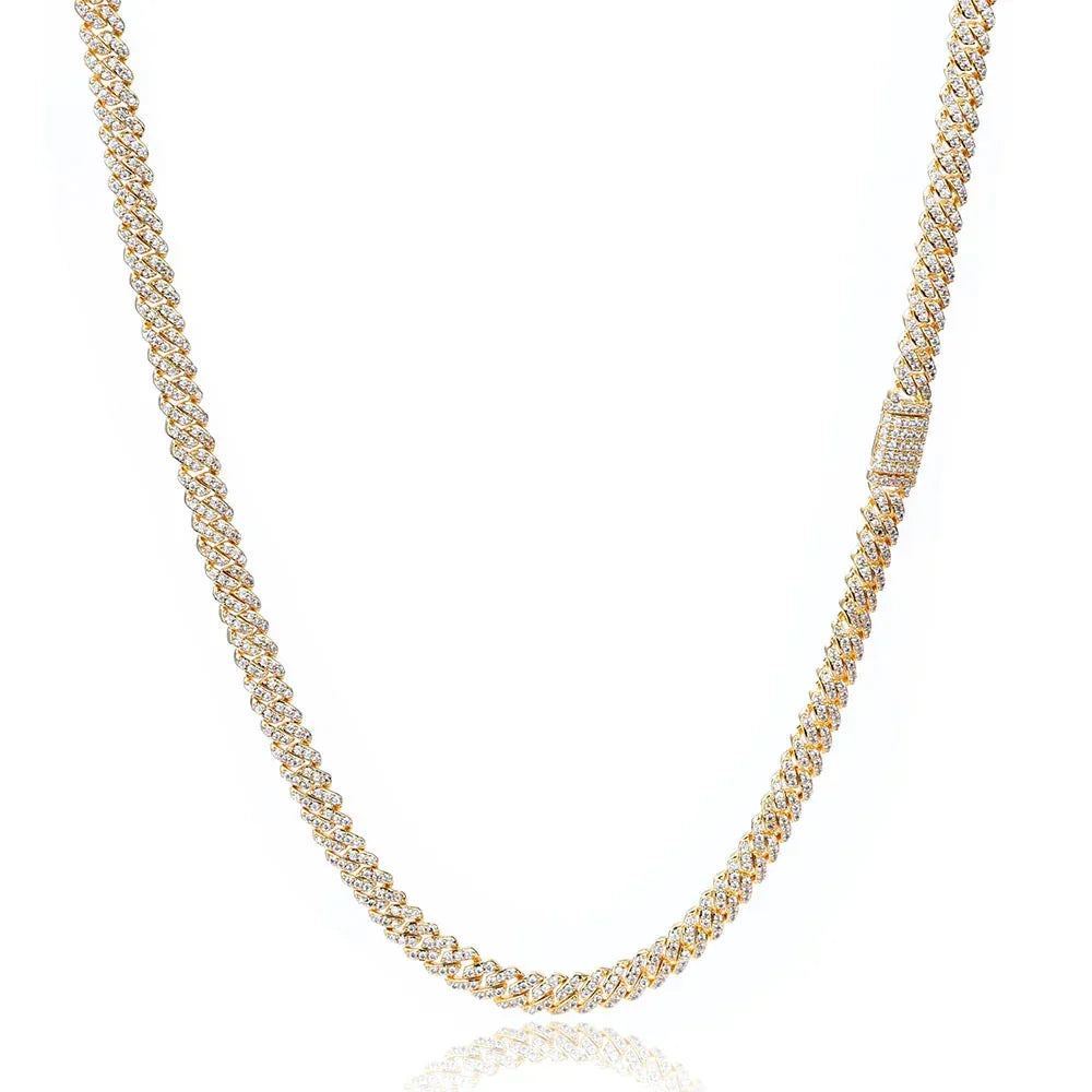 6mm Single Row Cuban Chain Necklace with Full Zircon Stones - CaratixJewelry