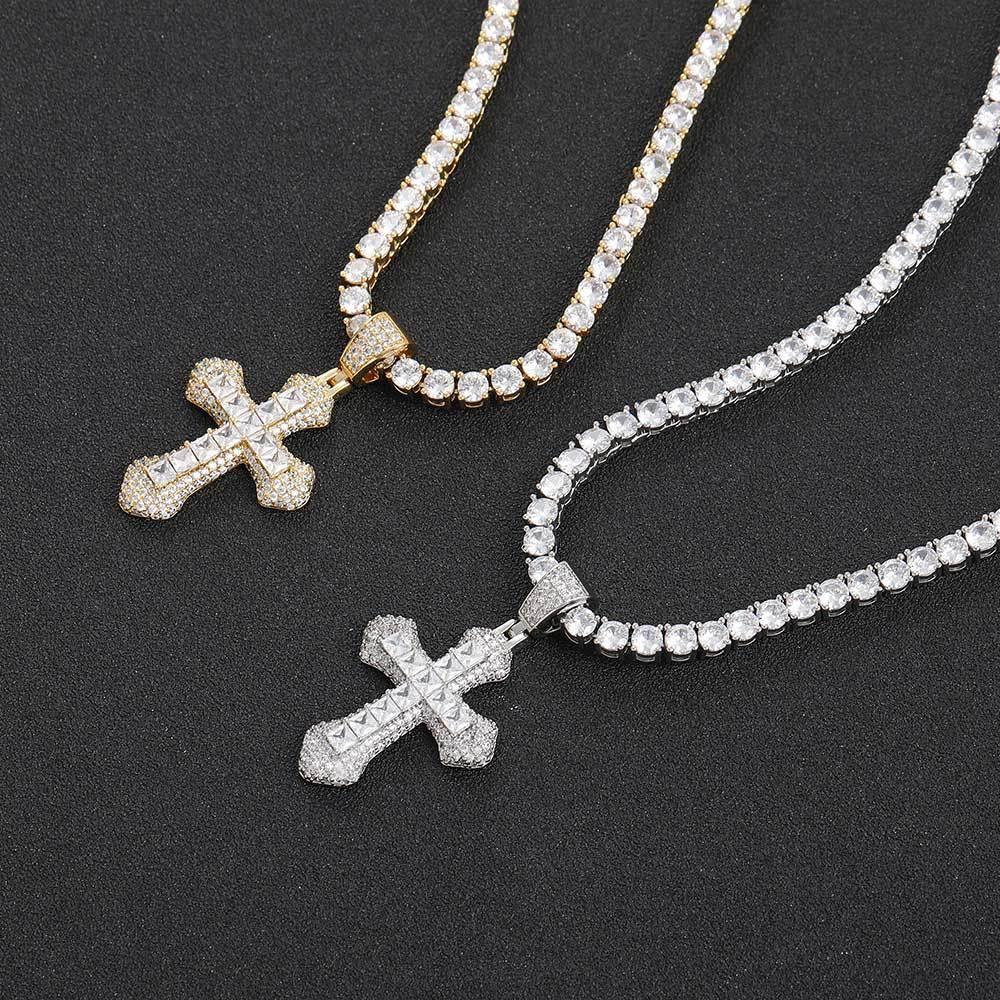 Custom Colored Zircon Cross Pendant Necklace with Full Design for Men and Women | Caratix Jewelry - CaratixJewelry