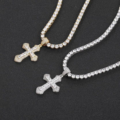 Custom Colored Zircon Cross Pendant Necklace with Full Design for Men and Women | Caratix Jewelry - CaratixJewelry