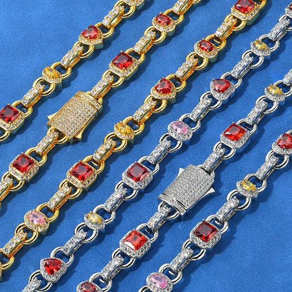 10mm Colorful Gemstone Bracelet Luxury Hip Hop Jewelry for Men | Caratix Jewelry - CaratixJewelry