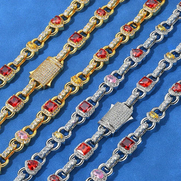 Colorful Gemstone Zircon Chain Necklace Rapper Iced Out Chain Style | Caratix Jewelry - CaratixJewelry