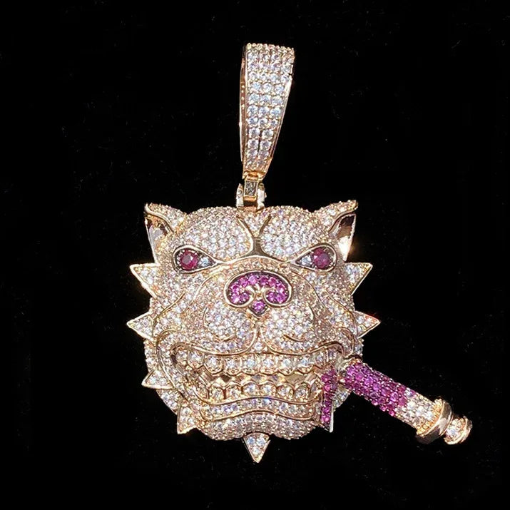 Iced Out Bully Dog Head Pendant | Men's CZ Pit Bull Necklace - CaratixJewelry