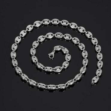 8mm Coffee Bean Necklace with Lobster Clasp Stainless Steel Pig Nose Chain for Men | Caratix Jewelry - CaratixJewelry