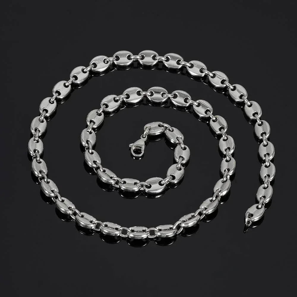 8mm Coffee Bean Necklace with Lobster Clasp Stainless Steel Pig Nose Chain for Men | Caratix Jewelry - CaratixJewelry
