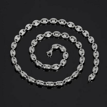 Custom 8mm Coffee Bean Necklace with Lobster Clasp & Stainless Steel Pig Nose Button | Caratix Jewelry - CaratixJewelry