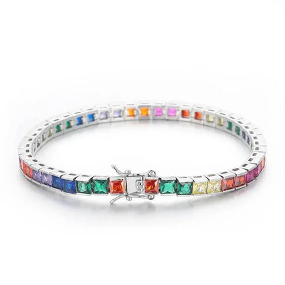 4mm Colorful Tennis Chain Bracelet with Square Zircon for Men | Caratix Jewelry - CaratixJewelry