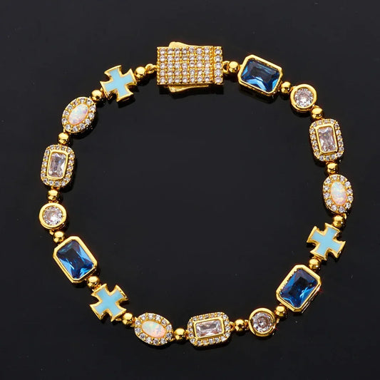 Enamel Cross Gemstone Chain Zircon Bracelet for Men | Caratix Jewelry - CaratixJewelry