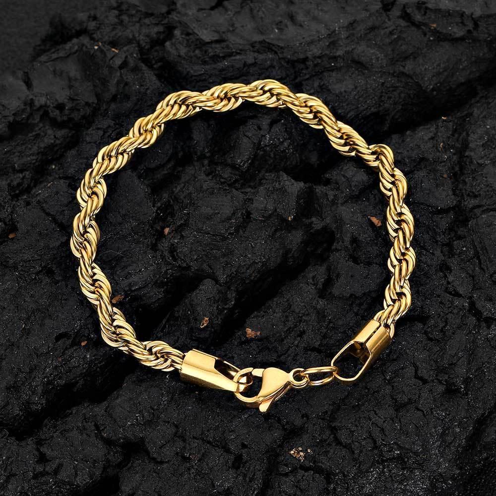 Stainless Steel Rope Chain Bracelet 18K Gold Plated for Men | Caratix Jewelry - CaratixJewelry