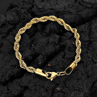 Rope Chain Necklace Titanium Gold Tone Hip Hop Jewelry | Caratix - CaratixJewelry
