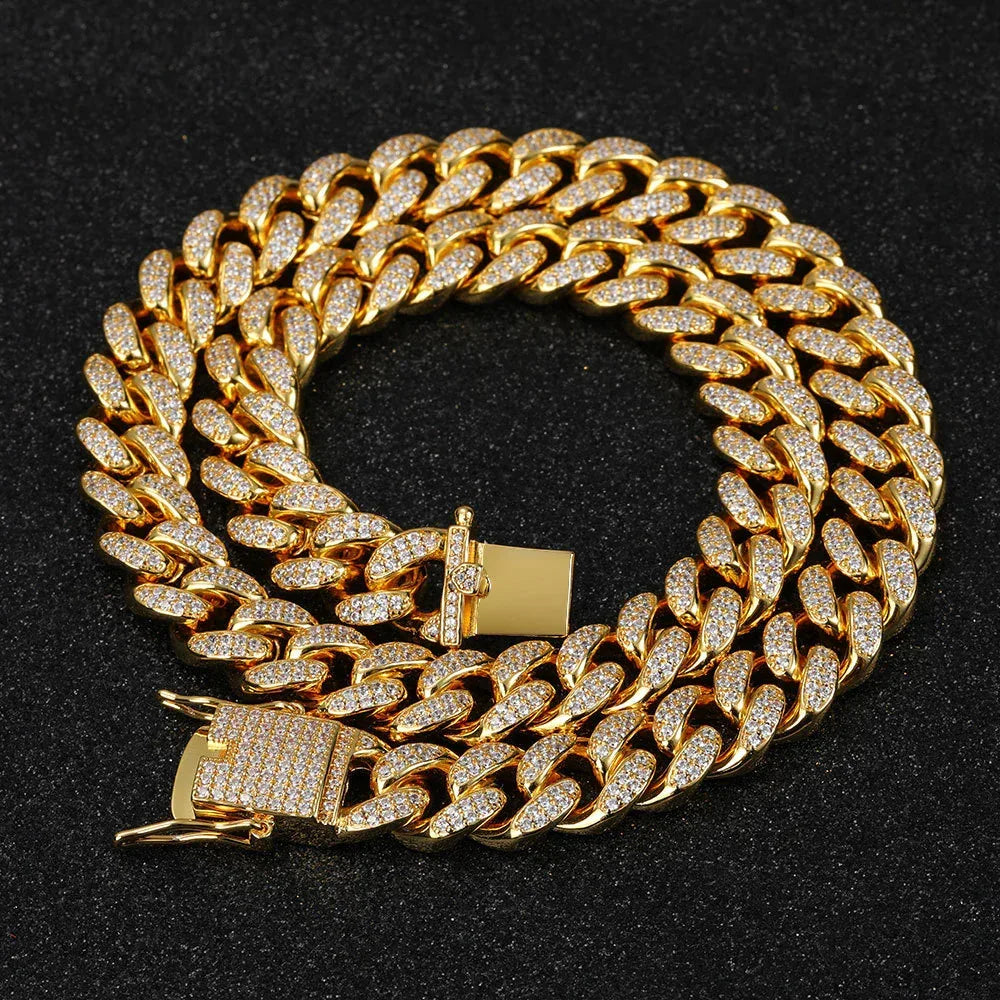 12mm Double Row Iced-Out Zircon Cuban Link Necklace - CaratixJewelry