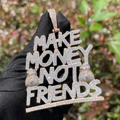 Iced Out "Make Money Not Friends" Pendant | Men's Real Copper CZ Necklace | MMNF Street Code Jewelry | 3D Block Letter Success Charm | Caratix - CaratixJewelry