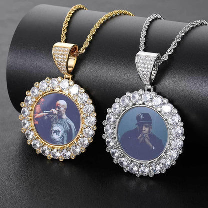 Custom Photo Pendant Iced Out Moissanite Necklace with Micro-Pave Zircon Frame for Men | Caratix Jewelry - CaratixJewelry