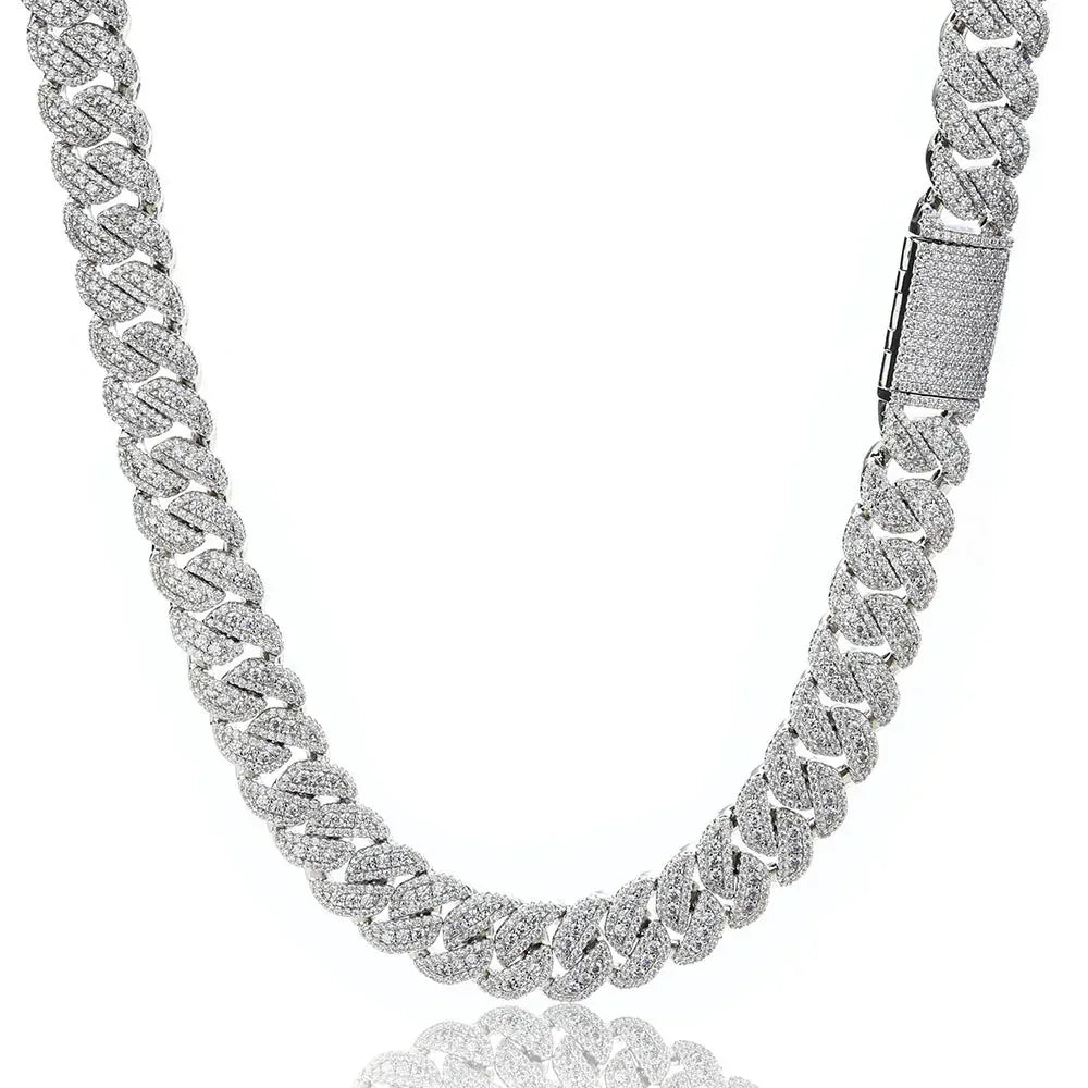 14mm Cuban Chain Necklace with Full Zircon Stones and Flip Clasp - CaratixJewelry
