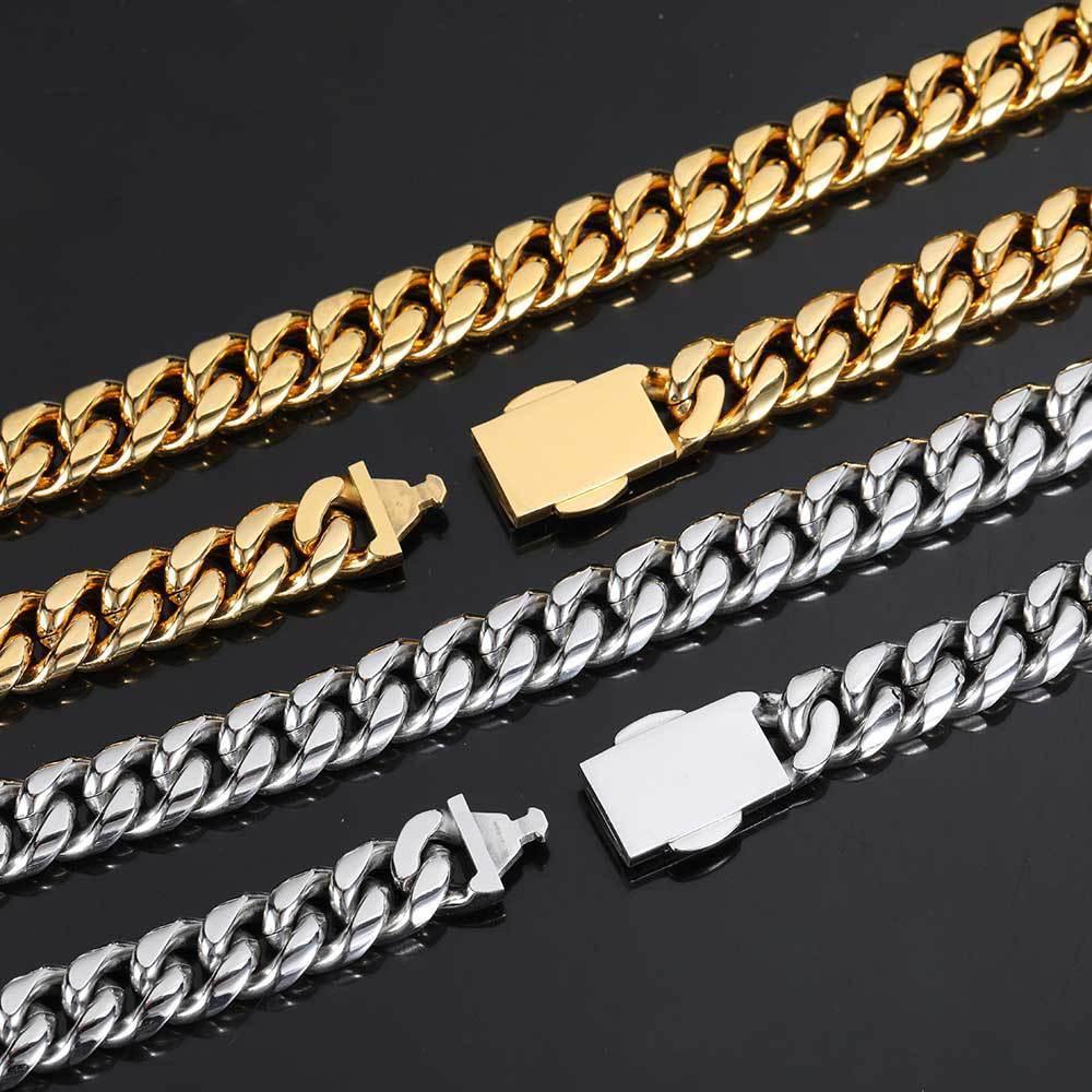 Iced-Out Stainless Steel Cuban Link Necklace with Spring Clasp for Men | Caratix Jewelry - CaratixJewelry