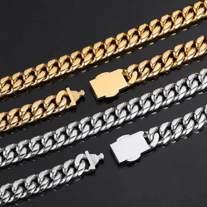 Iced-Out Stainless Steel Cuban Link Necklace with Spring Clasp for Men | Caratix Jewelry - CaratixJewelry