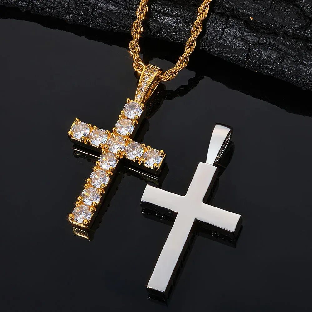 Custom Vintage Large Cross Pendant Necklace with Zircon Stones for Men | Caratix Jewelry - CaratixJewelry
