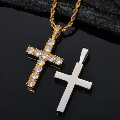 Custom Vintage Large Cross Pendant Necklace with Zircon Stones for Men | Caratix Jewelry - CaratixJewelry