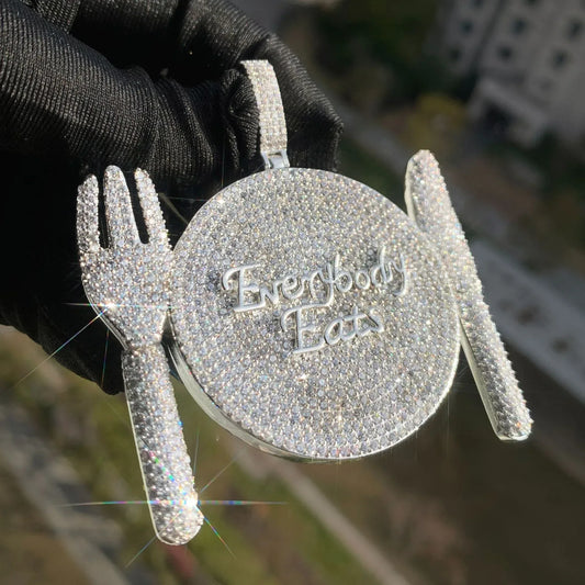 Iced Out Plate & Utensil Pendant Necklace – Hip Hop CZ Trendy Streetwear Jewelry - CaratixJewelry