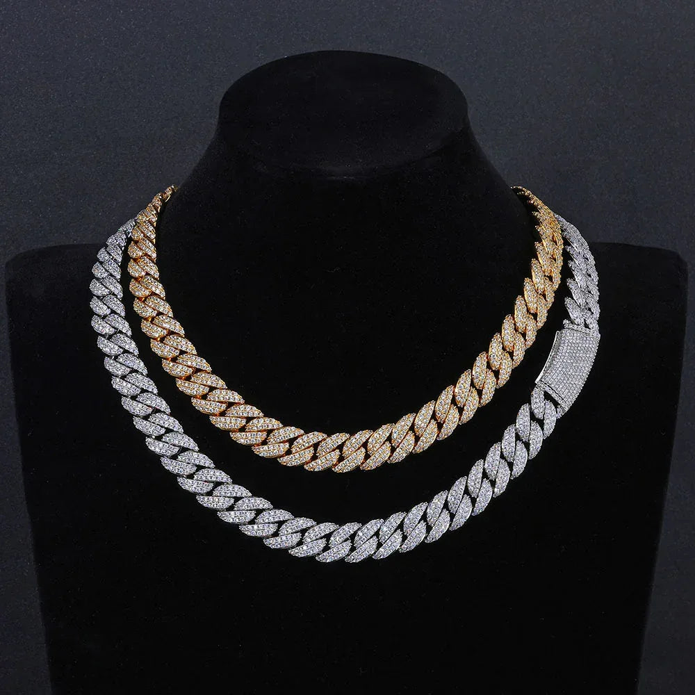 13mm Double Row Bubble Cuban Chain Rapper Iced Out Necklace - CaratixJewelry