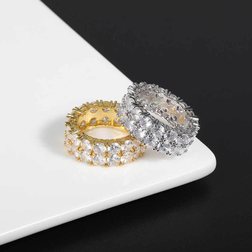 Hollow Double Row Zircon Ring Hip Hop Jewelry Bling Ring for Men | Caratix Jewelry - CaratixJewelry