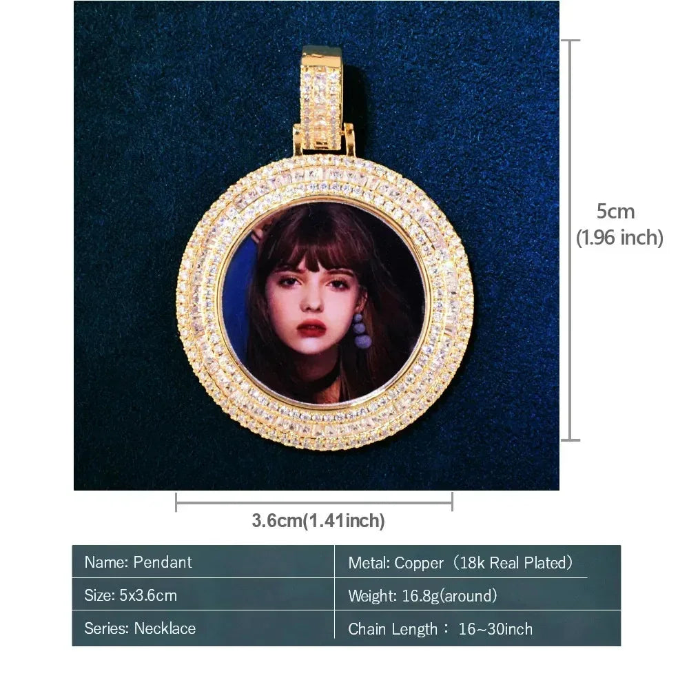 Epoxy Photo T-Bar Pendant | Mixed CZ DIY Custom Picture Hip Hop Necklace - CaratixJewelry