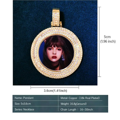 Epoxy Photo T-Bar Pendant | Mixed CZ DIY Custom Picture Hip Hop Necklace - CaratixJewelry