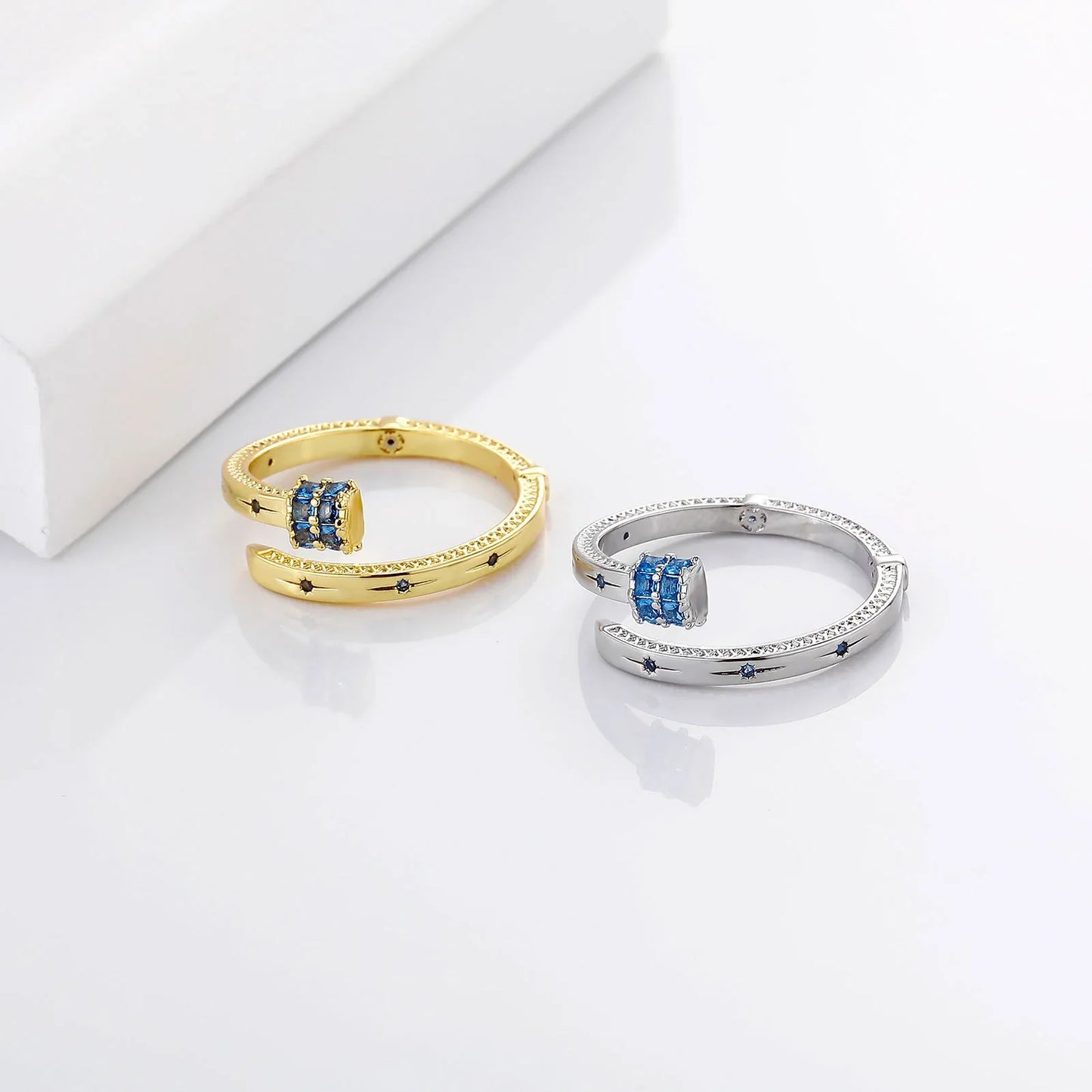 Luxury Blue Zirconia Nail Ring | Heavyweight Open Band Jewelry | Caratix