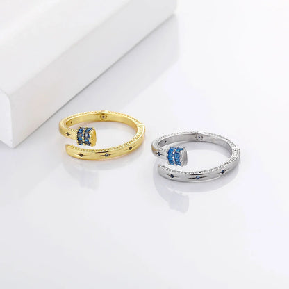 Luxury Blue Zirconia Nail Ring | Heavyweight Open Band Jewelry | Caratix