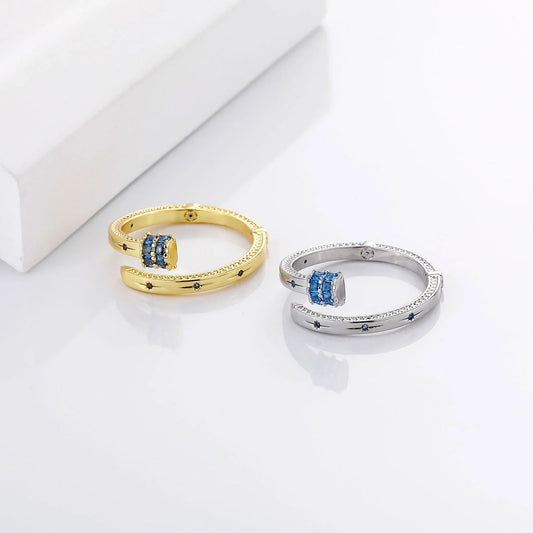 Luxury Blue Zirconia Nail Ring | Heavyweight Open Band Jewelry | Caratix