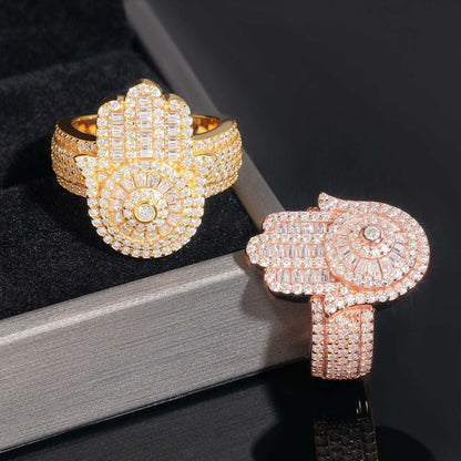 T-Style Moissanite Hand Ring | S925 Silver Unisex Iced Out Hip Hop Jewelry - CaratixJewelry