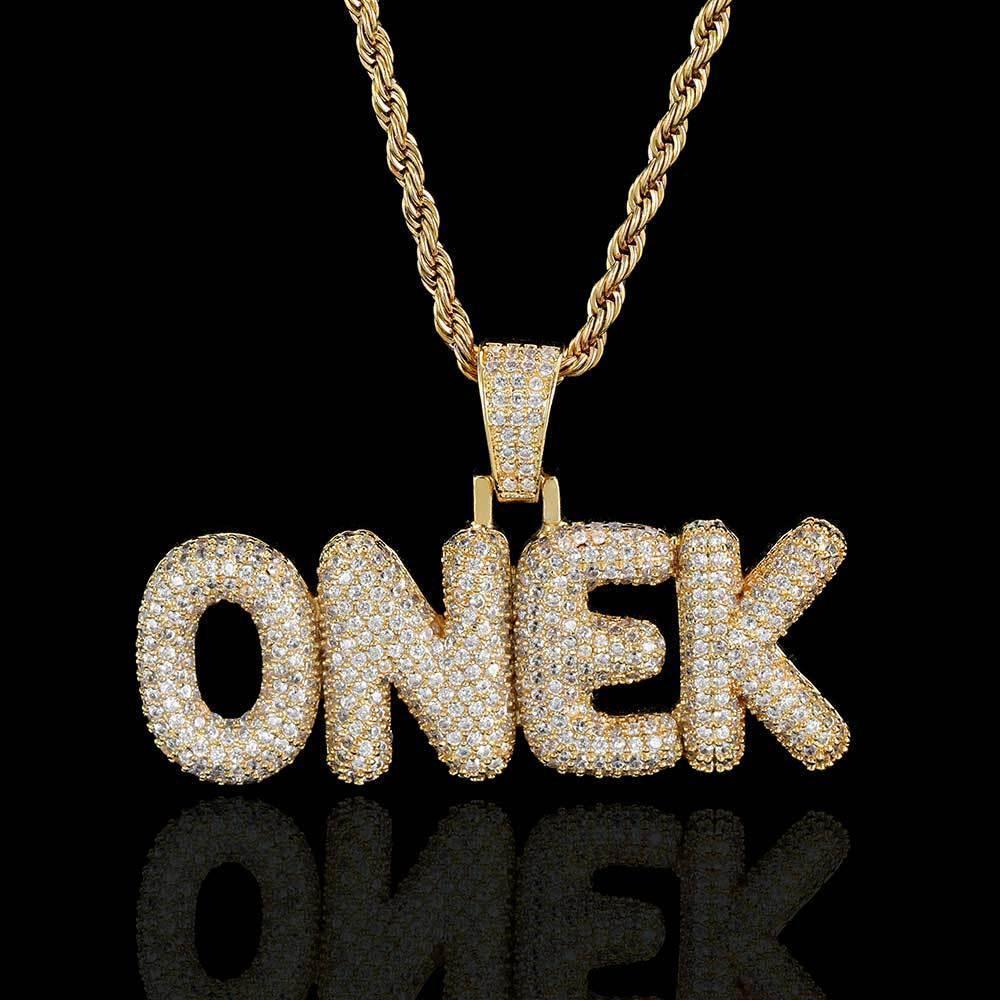 Custom Bubble Letter Pendant Necklace with Zircon Stones for Men and Women | Caratix Jewelry - CaratixJewelry