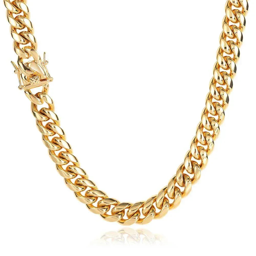 Gold Plated Stainless Steel Cuban Link Necklace with Classic Clasp for Men | Caratix Jewelry - CaratixJewelry