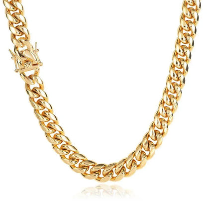 Gold Plated Stainless Steel Cuban Link Necklace with Classic Clasp for Men | Caratix Jewelry - CaratixJewelry