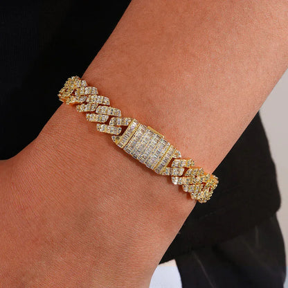 Custom 10mm Rhombus Baguette Cuban Link Bracelet - CaratixJewelry